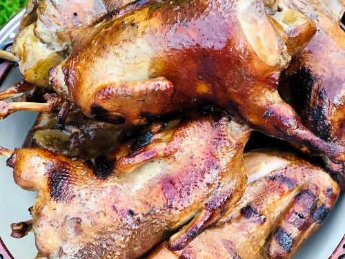 Перепелиці з портвейном, фаршировані грушею