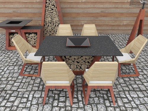 фото 2 Комплект мебели с грилем-очагом Quan, на 6 персон, коричневый