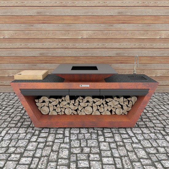 фото 2 Кухня с колёсиками Quadro Premium, коричневая (с системой водоснабжения)