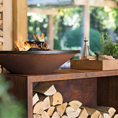 Дров'яний гриль-вогнище OFYR ISLAND CORTEN 100 TEAK WOOD