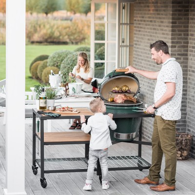 Гриль BIG GREEN EGG XLARGE + Модульна система з полицями з акації на колесах Гриль BIG GREEN EGG XLARGE + Модульна система з полицями з акації на колесах